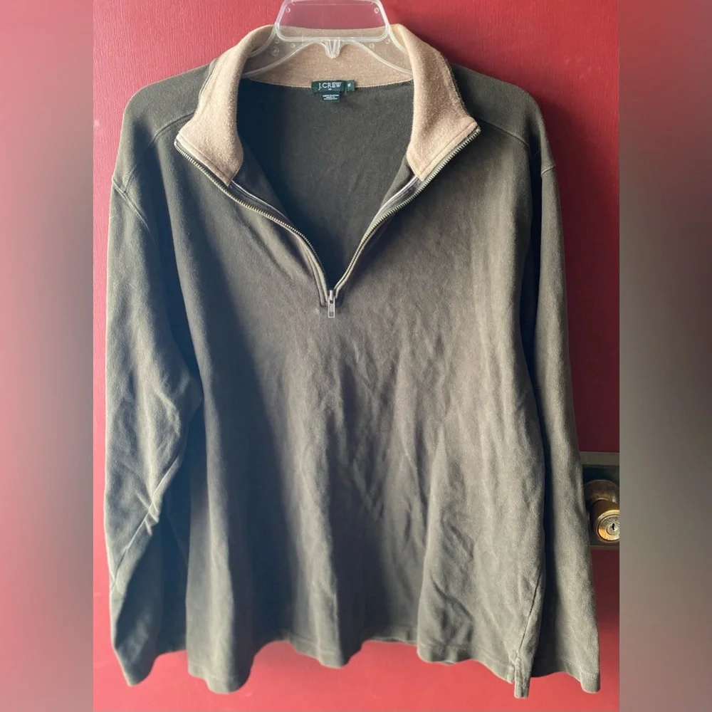 J.Crew 100% Cotton Half Zip Green Mens Cozy Soft Sweatshirt Size XL